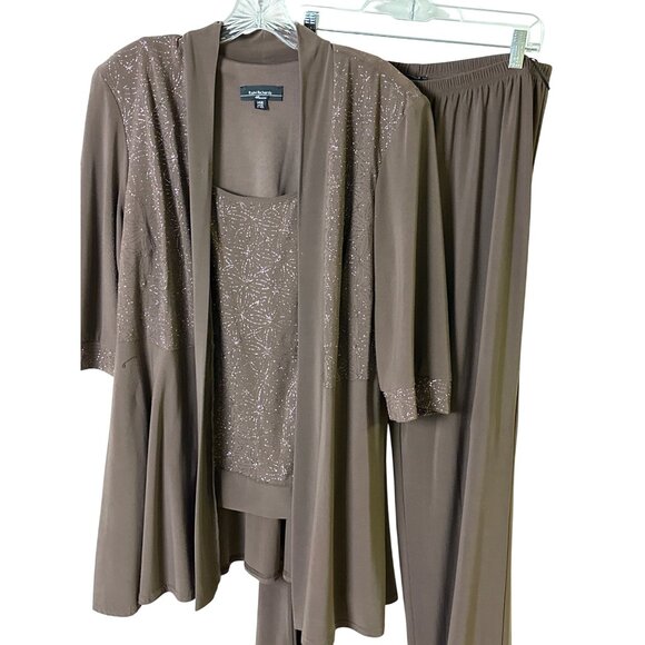 R&M Richards Size 14W Womens 3/4 Sleeve Brown Sparkle Pantsuit - Picture 14 of 16